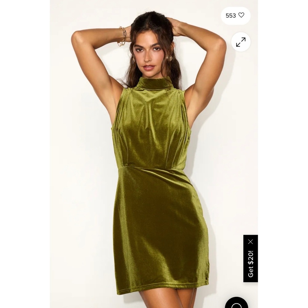 Lulus Gorgeous Darling Olive Velvet Mock Neck Mini Dress Holiday Party